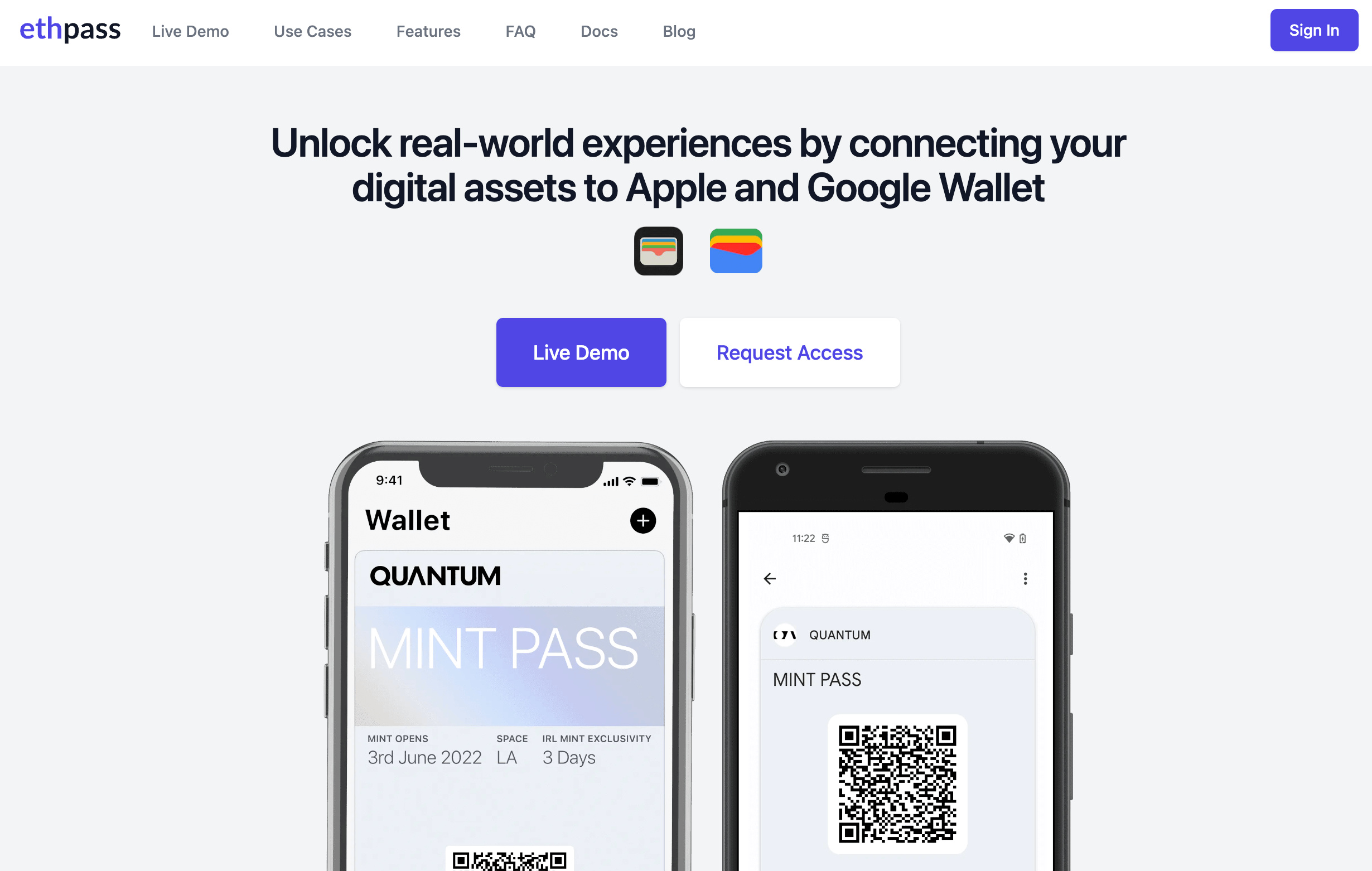 ethpass Homepage UI